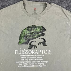 Hanes T-Shirt Mens Size L Gray Graphic Flossoraptor Funny Dino Casual Humor Tee
